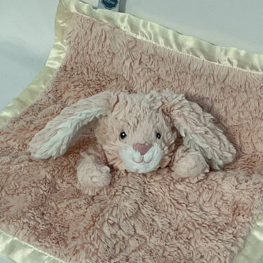 Mary Meyer Pink Bunny Rabbit Baby Security Blanket Lovey Lovie Satin Trim & Back
